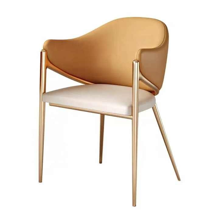Lanmeng Island Modern Simple Leather Metal Dining Chair Gold Leg Wholesale Leisure Furniture Home Hotel Banquet School Gym Revolving Feature