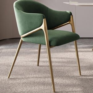 Lanmeng Island Luxury Modern Dining Armchair Carbon Steel Metal with Velvet Wooden Accent Chair for Restaurant Hotel Dining Room