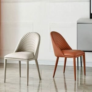 Lanmeng Island Luxury Dining Room Chair with Curved Backrest Leather Upholstered Cushion Seat for Home Restaurant