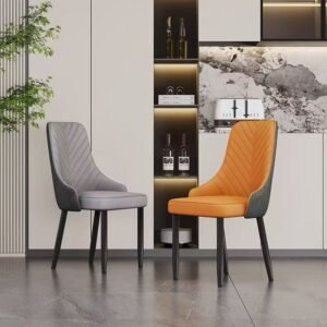 Lanmeng Island Dining Chairs Set of 2 Lounge Chairs with High Back PU Leather Seat and Metal Frame Hotel Restaurant Chair
