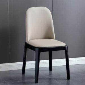 Lanmeng Island Durable Stable Solid Wood Leg High Back Dining Chair Microfiber Leather Fabric Soft Seat for Restaurant Dining Room Chair