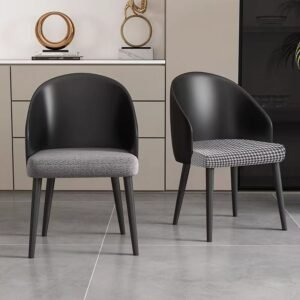 Lanmeng Island Wholesales Modern Hotel Negotiation Coffee Chair Black Leather and Fabric Seat Home Restaurant Dining Room Chairs for Sale