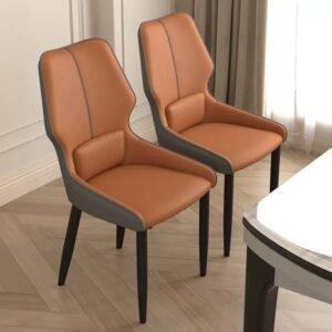 Lanmeng Island Wholesale Metal Legs Leather Light Luxury Dining Chair Simple Dining Table Leisure Hotel Negotiation Upholstered Chair