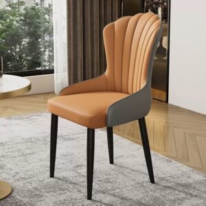 Lanmeng Island Light Luxury Upholstered Durable Dining Chair Leather Metal Soft Back Chair Villa Apartment Leisure Chair for Restaurant Hotel