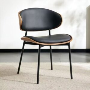 Lanmeng Island Restaurant Chairs Solid Wood Dining Chairs Black Leather Leisure Reception Chairs for Home Living Room Office Bar Use