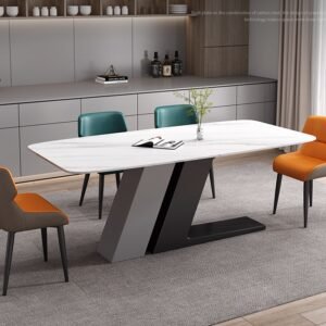 Lanmeng Island Minimalist Rectangular Sintered Stone Dining Table for 6