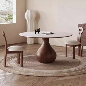Lanmeng Island Round Sintered Stone Dining Table - Round wood