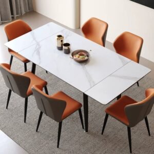 Lanmeng Island Modern Rectangular Sintered Stone Extendable Dining Table and Chair Extendable Table Telescopic Table