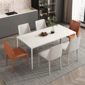 Lanmeng Island Modern Minimalist Rectangular Sintered Stone Dining Table with Metal Legs