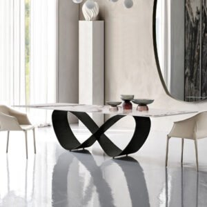 Lanmeng Island Modern White Dining Table With Sintered Stone Tabletop Butterfly Shape Carbon Steel Legs for Dining Room