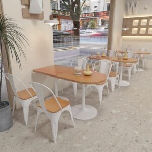 Lanmeng Island Natural Wood Industrial Dining Table and Chair Set