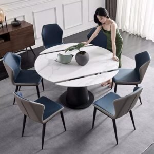 Lanmeng Island Revolving Retractable Round Sintered Stone Dining Table