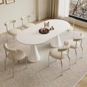 Lanmeng Island Oval Sintered Stone Dining Table - Oval Steel