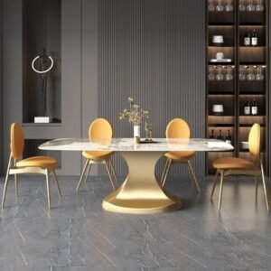 Lanmeng Island Light Luxury Gold Stainless Steel Luxury Dining Table With Sintered Stone Tabletop 6 Seater Base Living Room Home Furniture
