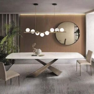 Lanmeng Island Luxurious Modern Rectangular Sintered Stone Dining Table in Black With X-base Dining Table Restaurant F