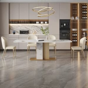 Lanmeng Island Luxury Gold Sintered Stone Rectangular Dining Set