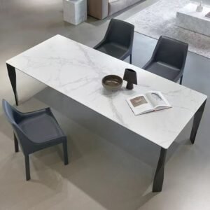 Lanmeng Island Industrial White Rectangular Sintered Stone Table 4 Legs Aviation Aluminum Base Rectangle Table for Hom