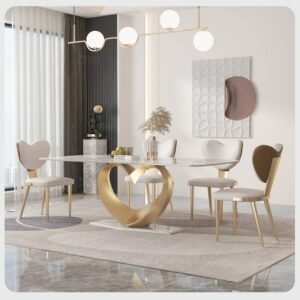 Lanmeng Island Luxury Rectangular Dining Table - Rectangular Stainless Steel Base