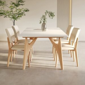 Lanmeng Island Modern Wood Dining Table With 6 Seater Dining Room Furniture Rectangle Dining Table Set for Small Apartment