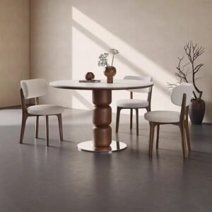 Lanmeng Island Round Sintered Stone Dining Table - Round wood