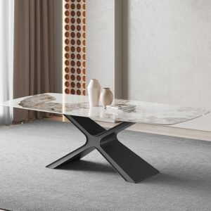 Lanmeng Island Luxury Rectangular Dining Table - Rectangular Carbon Steel