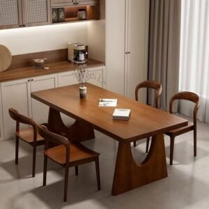 Lanmeng Island Modern Nut-brown Rectangular Solid Wood Dining Table and Chair Combination Home Rectangular Small Apartment Furniture