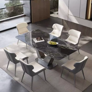 Lanmeng Island Restaurant Dining Table and Chair Set - Rectangular Marble