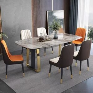 Lanmeng Island Luxury Rectangular Dining Table - Rectangular Marble