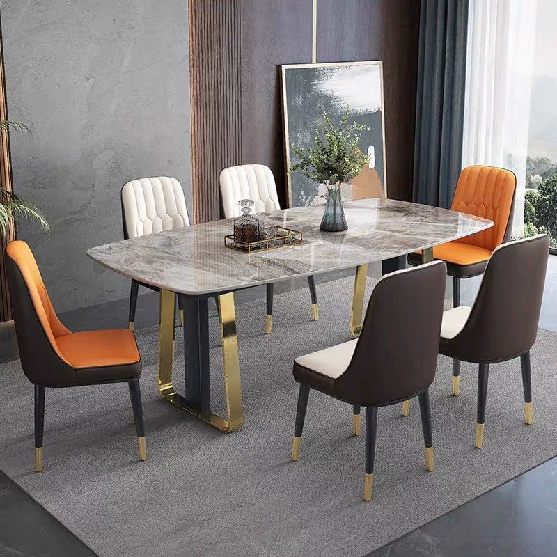 Lanmeng Island Luxury Rectangular Dining Table - Rectangular Marble