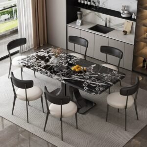 Lanmeng Island Luxury Home Furniture Set Modern Rectangular 6 8 Seater Marble Dining Table Chair Combination for Villa Apartment