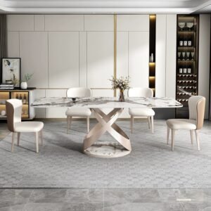 Lanmeng Island Luxury Rectangular Dining Table - Rectangular Sintered Stone