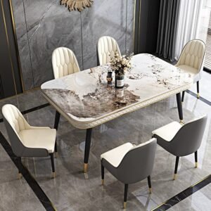 Lanmeng Island Hot Selling Modern Dining Room Sets Furniture Dinner Table Set 4 6 Chairs Stone Restaurant Table