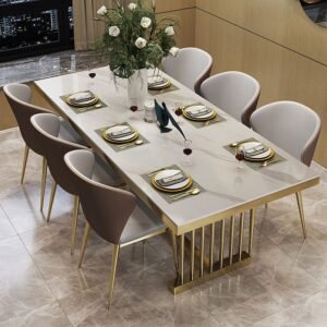 Lanmeng Island Luxury Rectangular Dining Table - Rectangular Sintered Stone
