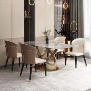 Lanmeng Island Modern Luxury Dining Table Hotel Use Furniture Gold Dinning Table Leg WIth 6 Chair Marble Dining Table Set