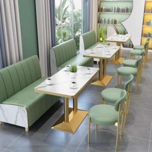 Lanmeng Island Hot Selling Modern Marble Restaurant Furniture Set Sofa Booth Dining Table and Chairs for Cafe Coffee Shop Restaurant