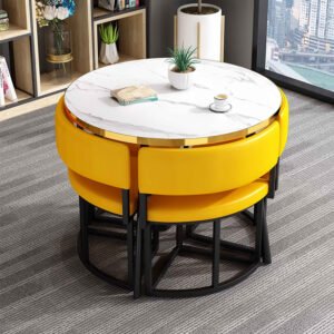 Lanmeng Island Wholesale Cheap Restaurant Set 1Table 4 Chairs Modern Luxury Dining Table Set Dining Room Furniture Wooden Tables Metals Chairs