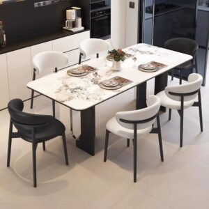 Lanmeng Island Luxury Modern Rectangular Dining Table Set Sintered Stone Kitchen Table Chair Set for Dining Hotels Apartments Villas