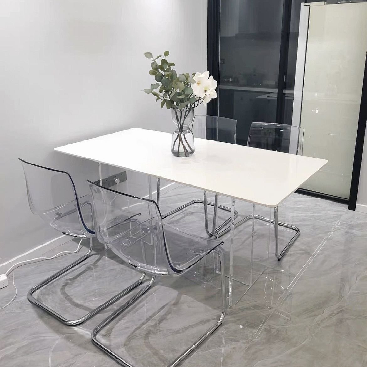 Lanmeng Island Modern Minimalist Kitchen Acrylic Dining Table Stone Small Apartment Dining Room Table Dining Table