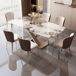 Lanmeng Island Italian Minimalist Modern Design Restaurant 4-6 Seater Steel Dining Table With Bright Finish Metal Mate