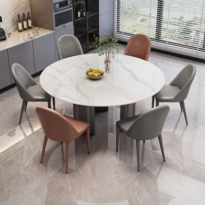 Lanmeng Island Wholesale Round Sineterd Stone Slate Dinning Table Set for 6 Luxury Modern Home Furniture Dinning Tables