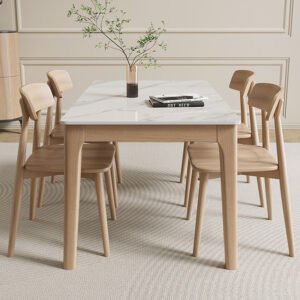 Lanmeng Island Nordic Modern Rectangle Solid Wood Dining Table Chair Set 4 6 Seater for Home Use Small Apartment Home Dining Room Sets