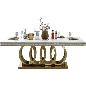 Lanmeng Island Modern Luxury Rectangular Marble Top Gold Stainless Steel Dining Table 10 Chair for Villa or Hotel Dining Room Furniture