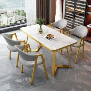 Lanmeng Island Most Popular Dining Chair Gold Leg Leather Dining Chair Restaurant Fast Food Restaurant Rectangular Table