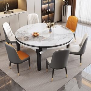 Lanmeng Island Round Marble Look Dining Table Set