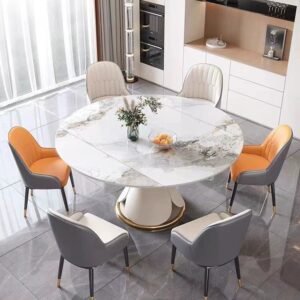 Lanmeng Island Italian Modern Luxury Round Extendable Dining Table Set Sintered Stone Rotating Dining Table Dining Room Furniture