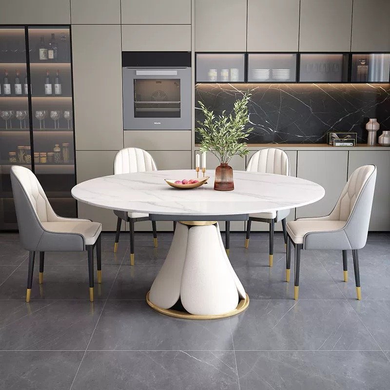 Luxury Modern Sintered Stone Rotating Round Extendable