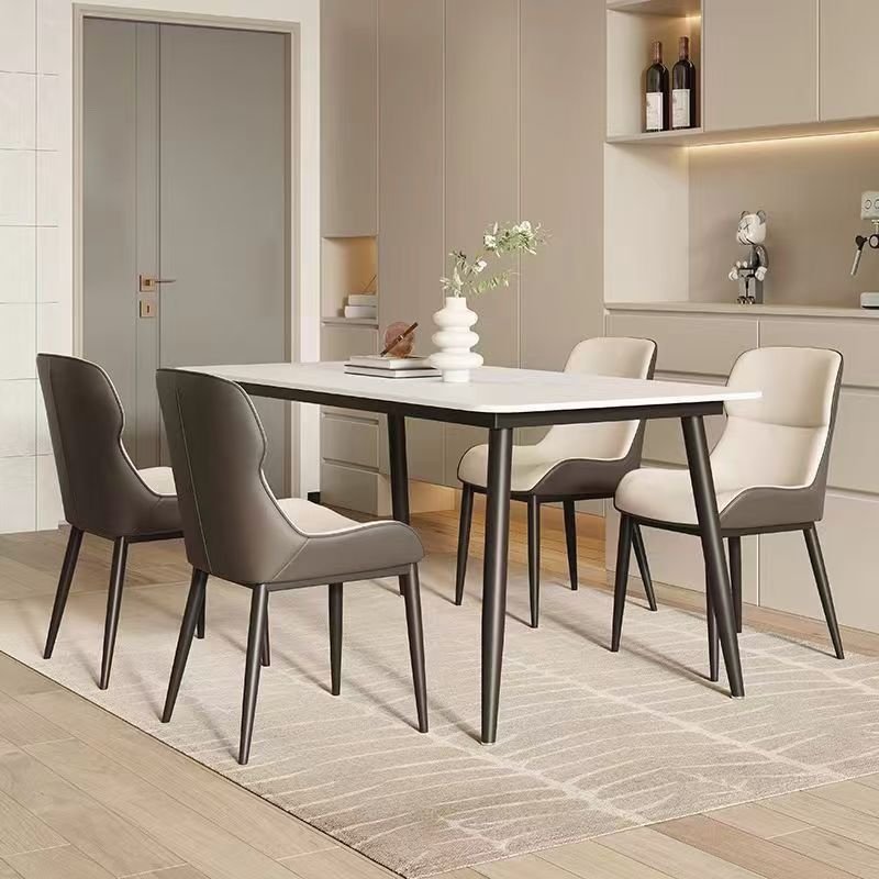 Lanmeng Island Modern Dining Table Restaurant Kitchen Hotel Use Dining Table Set for 4 With Metal Legs and Sintered Stone Top