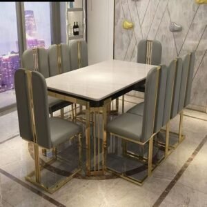 Lanmeng Island Most Popular Minimalist 6 Seater Dining Table and Chair With Golden Legs for Dining Room Set Restaurant Furniture