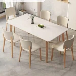 Lanmeng Island Modern Solid Wood Dining Table Set with 6 Chairs Restaurant Dinner Table for Home Small Apartments Kitchen Furniture