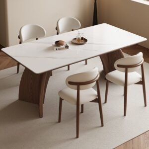 Lanmeng Island Simple Luxury Dining Table with Sintered Stone Top 6 Dining Chairs Modern Dinner Room Table for Home